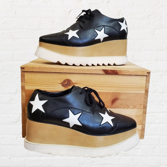 Stella McCartney Shoes - Elyse Style Inspired Black with White Star Platform Shoes Size 39
